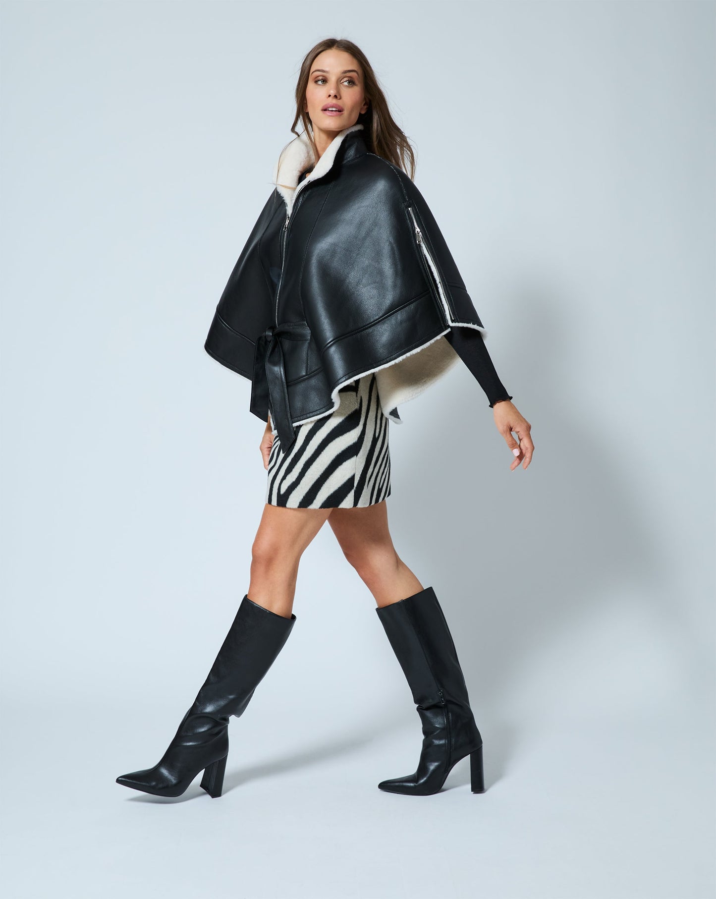 Julia Faux Leather & Faux Shearling Cape