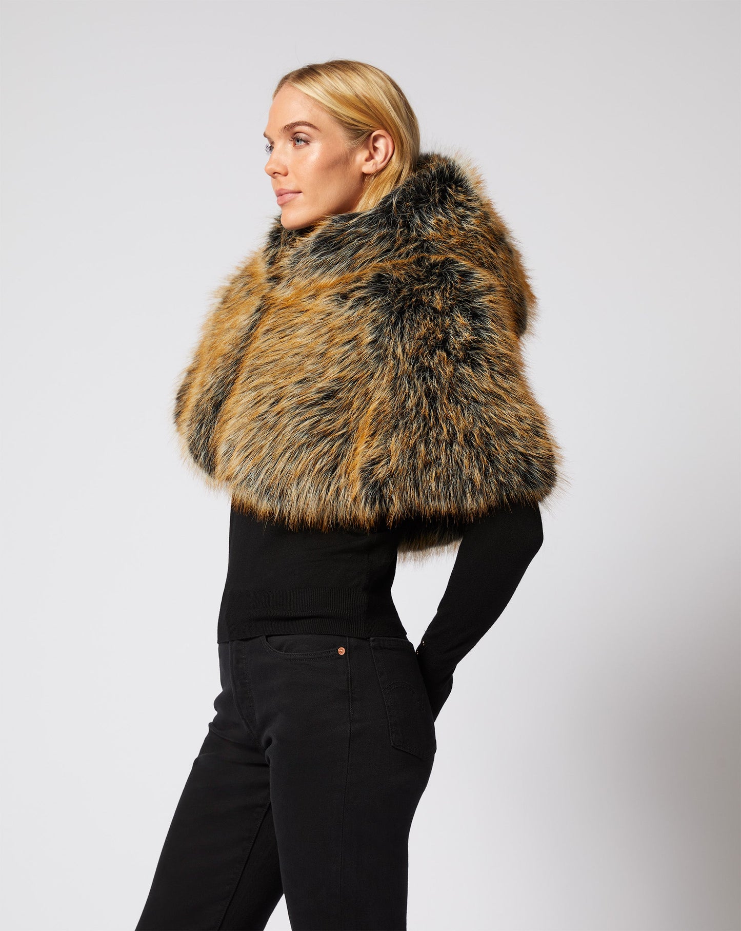 Metallic Gold Tipped Fox Faux Fur Cape