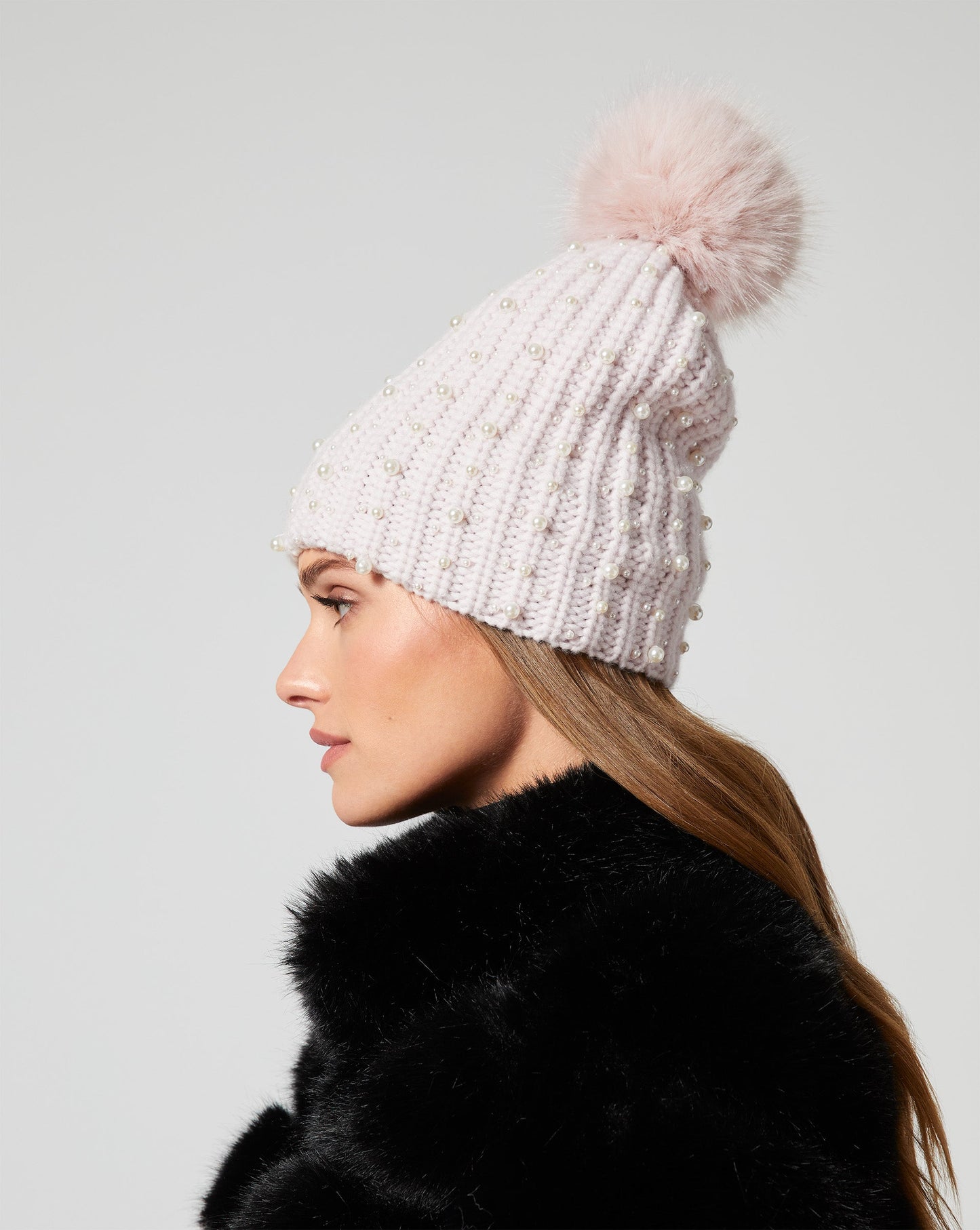 Embellished Faux Fur Pom Pom Beanie