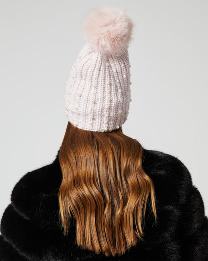 Embellished Faux Fur Pom Pom Beanie