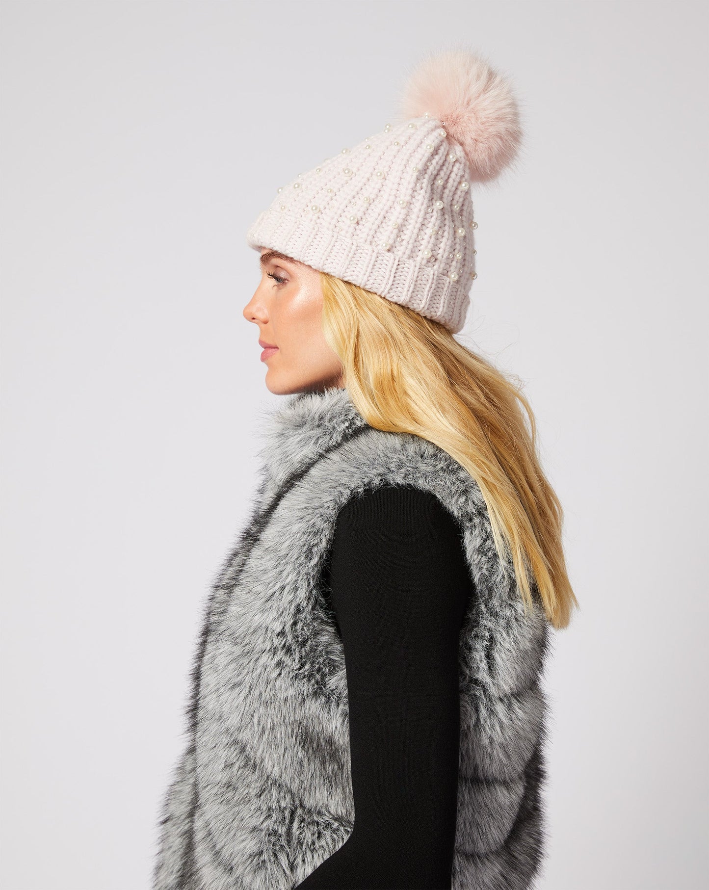 Embellished Faux Fur Pom Pom Beanie