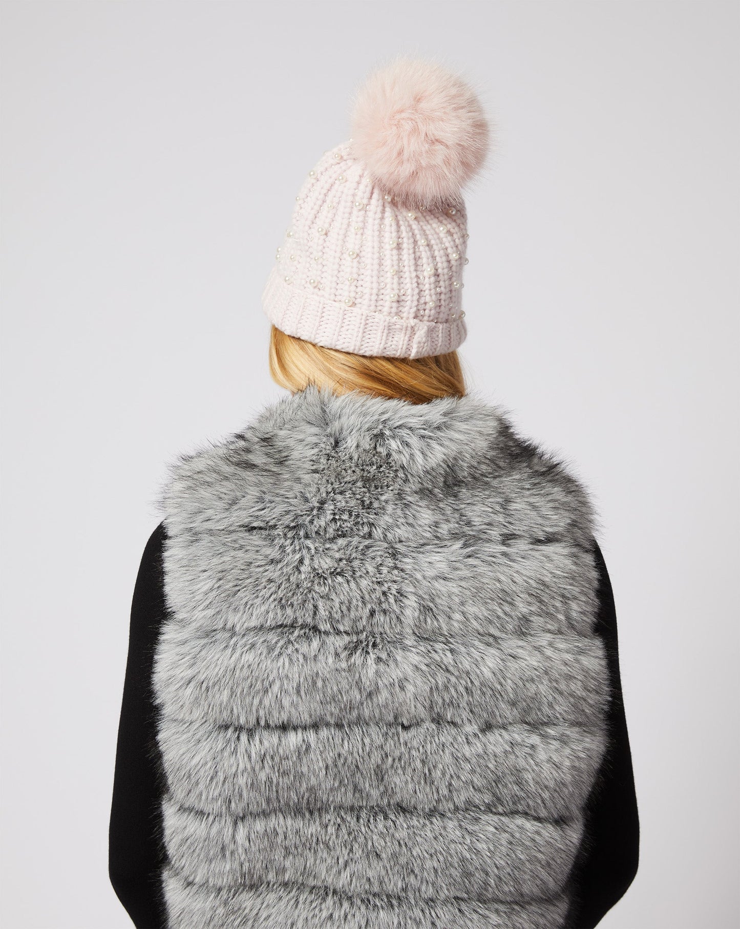 Embellished Faux Fur Pom Pom Beanie