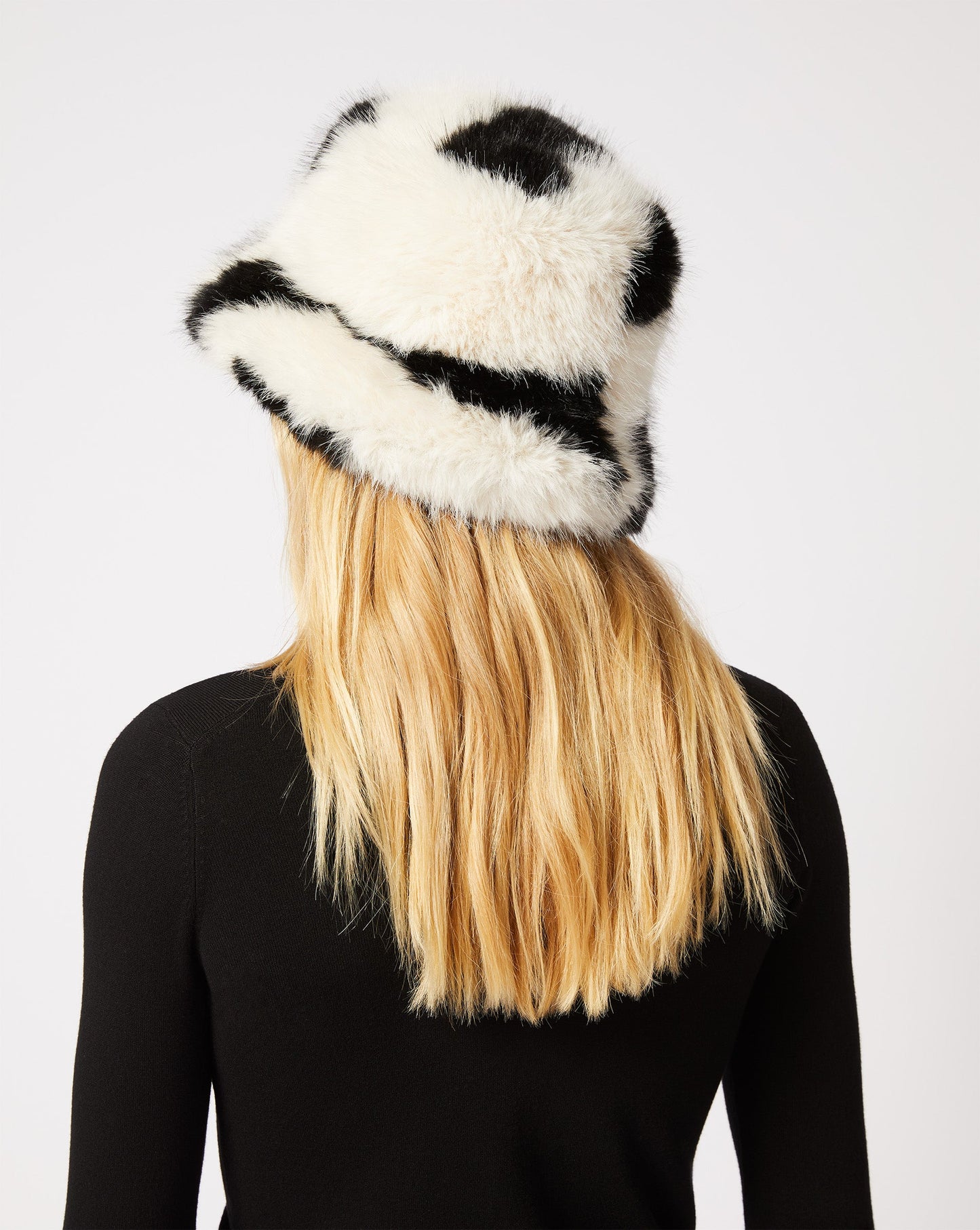 Zebra Printed Fox Faux Fur Bucket Hat