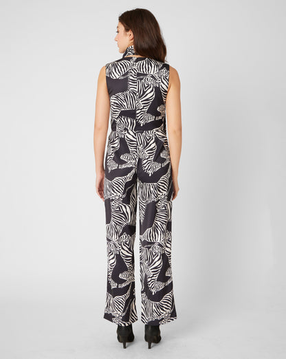 Zebra Print Scarf Neck Jumpsuit