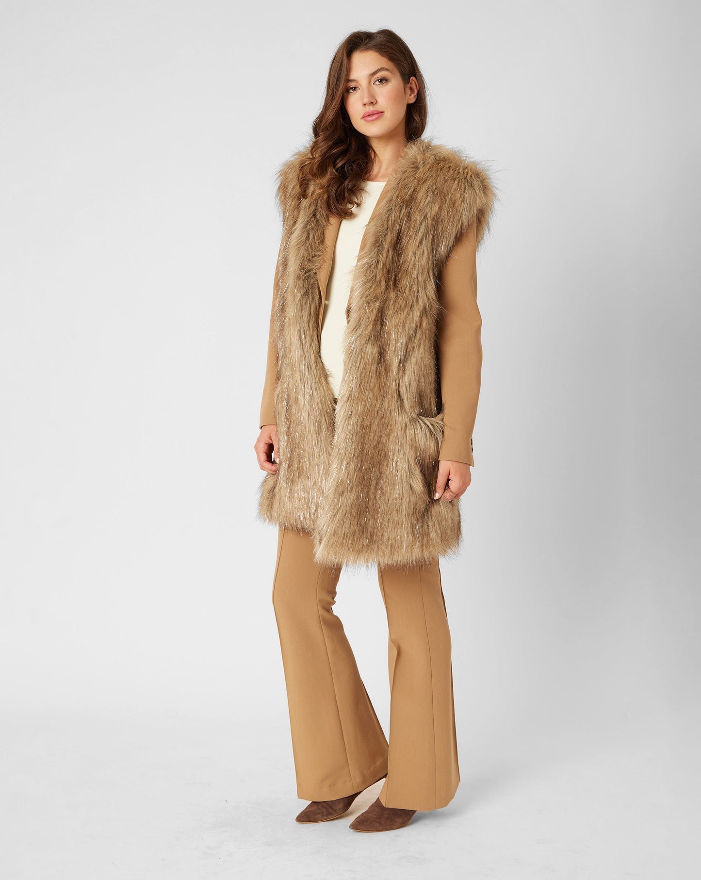 Metallic Thread Longline Faux Fur Vest