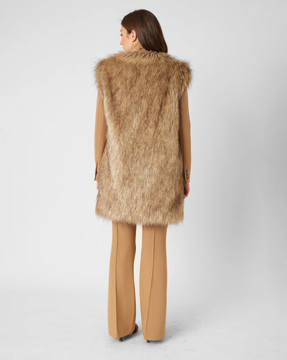 Metallic Thread Longline Faux Fur Vest