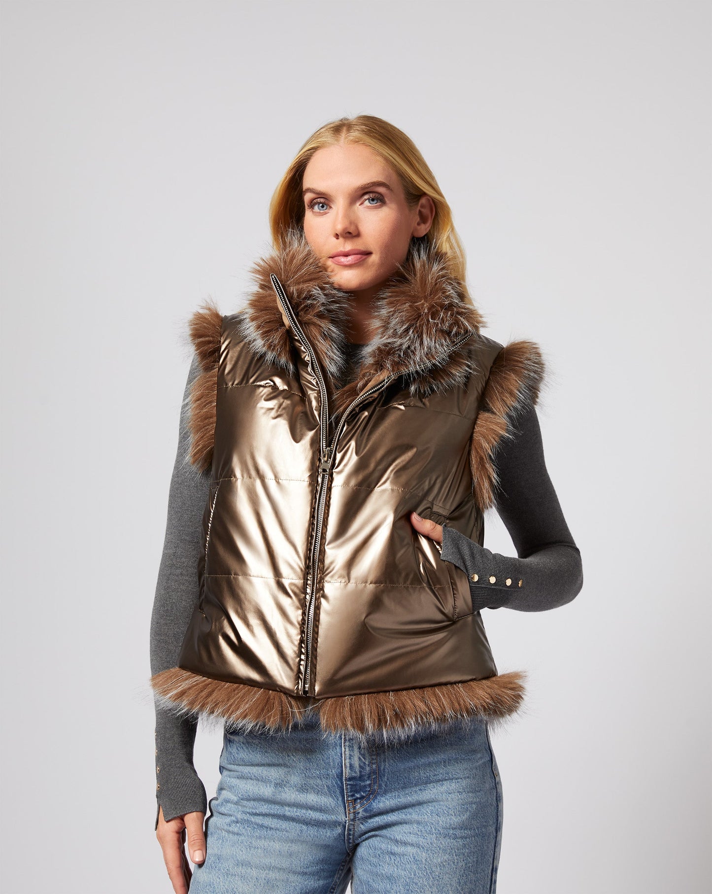 Katy Tipped Fox Faux Fur Vest