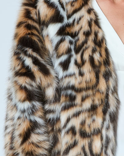 Cheetah Printed Fox Faux Fur Swing Jacket