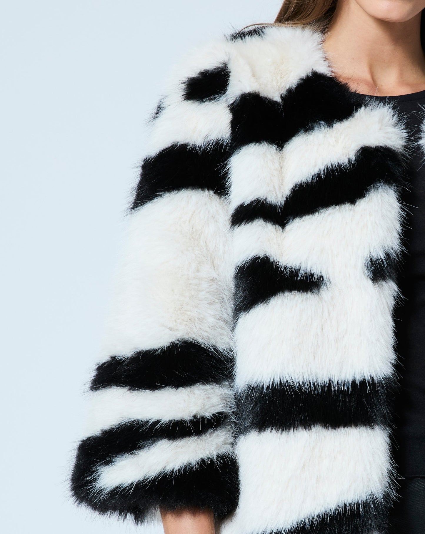 Zebra Printed Fox Faux Fur Swing Jacket