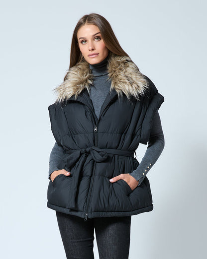 Apres Fox Faux Fur Collar Puffer Vest