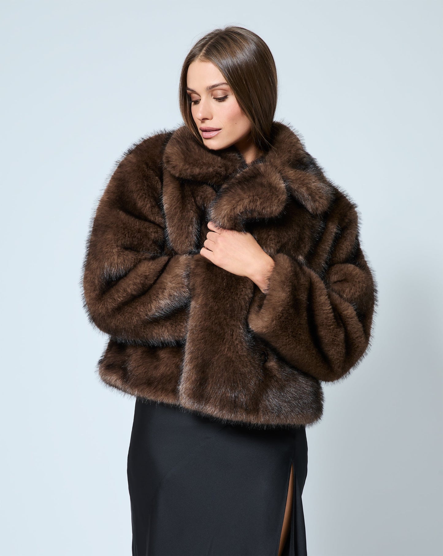 Double Breasted Faux Mink Fur Peacoat Jacket