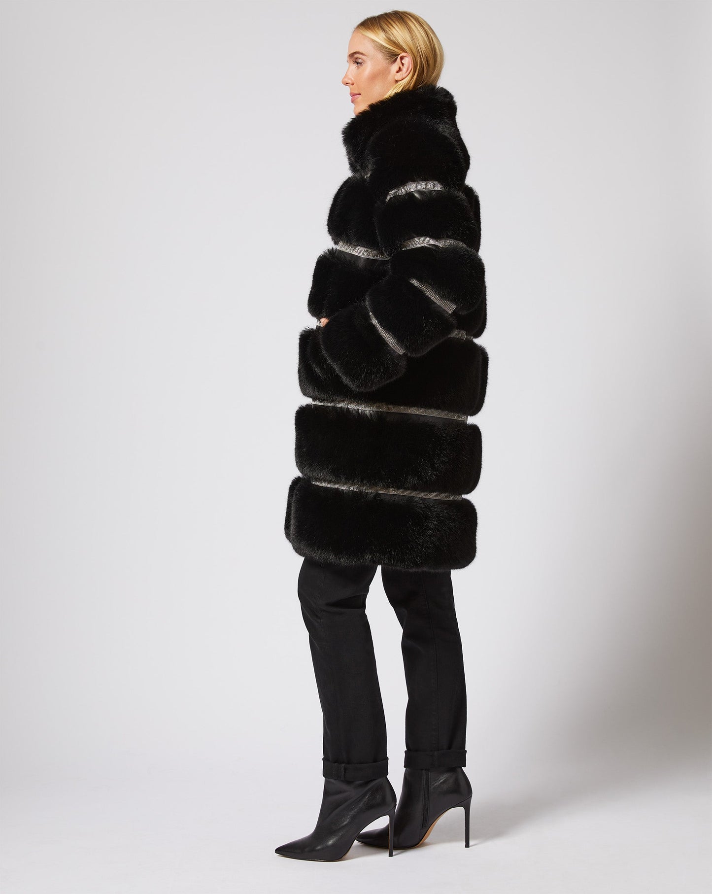 Luxe Diamond & Fox Faux Fur Coat