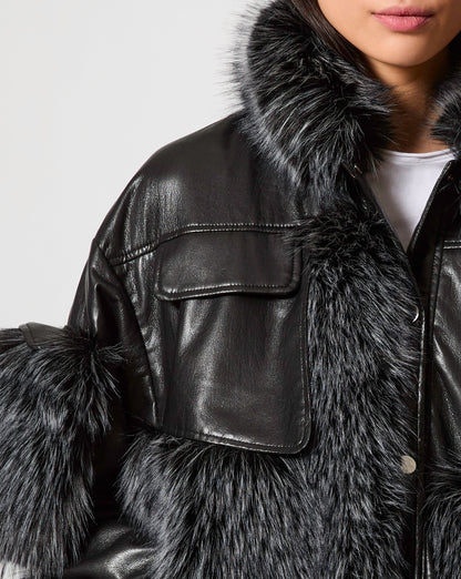 Fox Faux Fur & Faux Leather Oversized Jacket