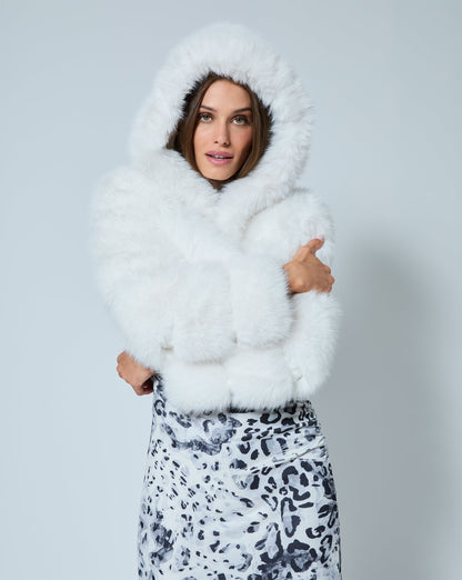 Cropped Fox Faux Fur Hooded Jacket