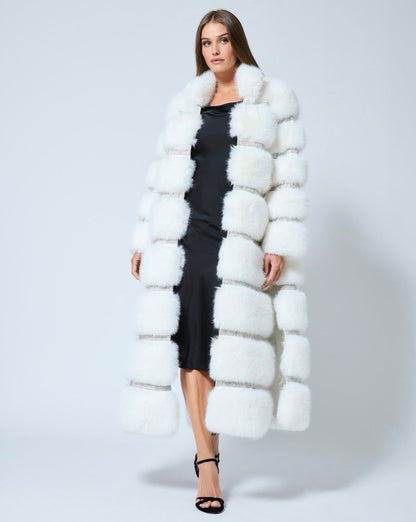 Luxe Diamond & Fox Faux Fur Coat