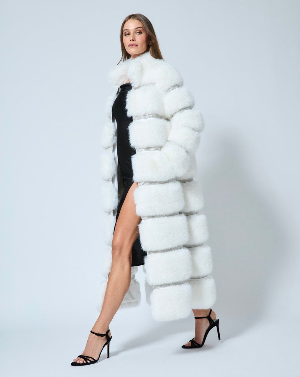 Luxe Diamond & Fox Faux Fur Coat