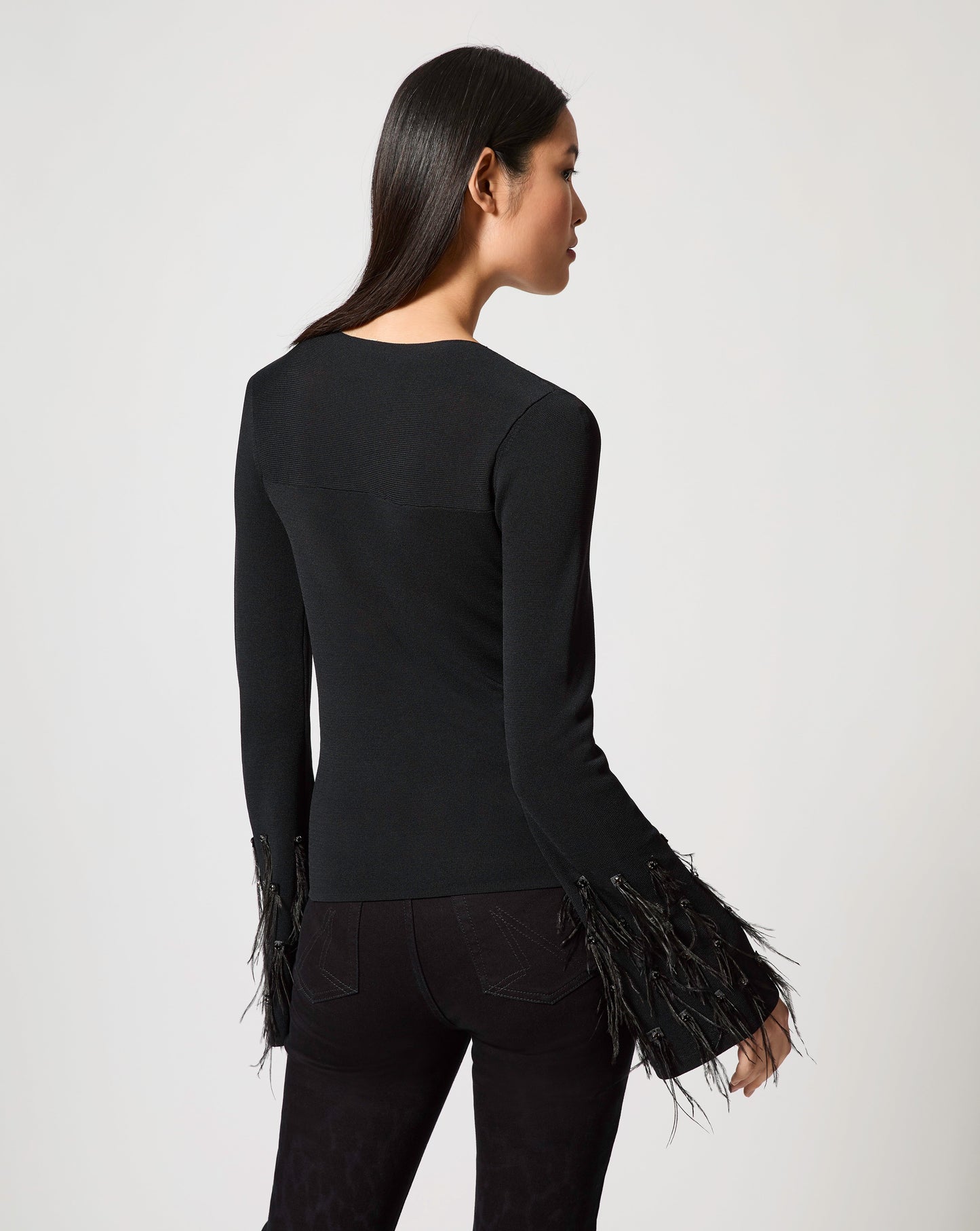 Feather Cuff Long Sleeve Top