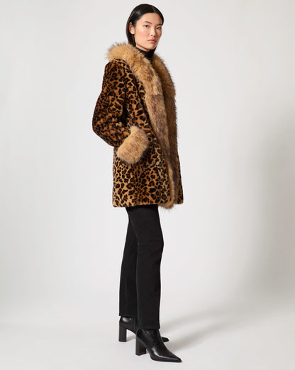 Cheetah Printed Faux Mink & Fox Fur Coat