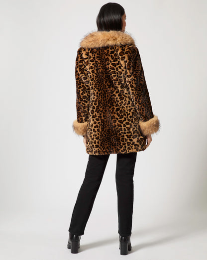 Cheetah Printed Faux Mink & Fox Fur Coat