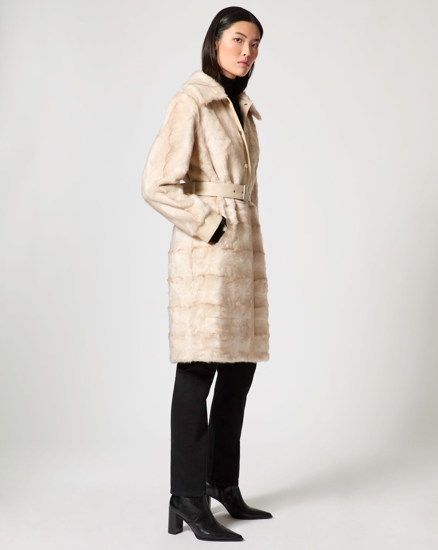 Margaux Faux Persian Lamb & Faux Leather Coat