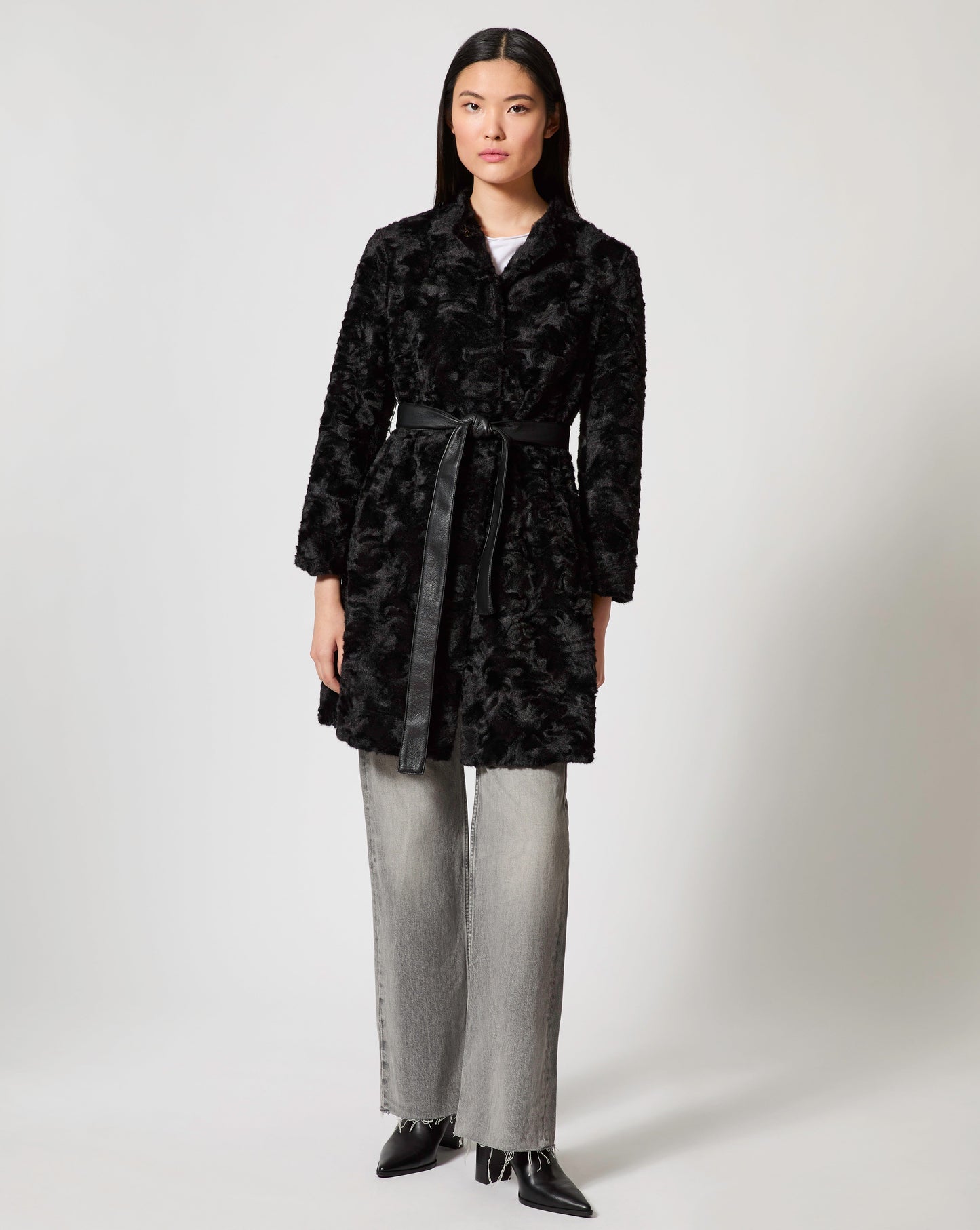 Grace Faux Persian Lamb & Faux Leather Coat