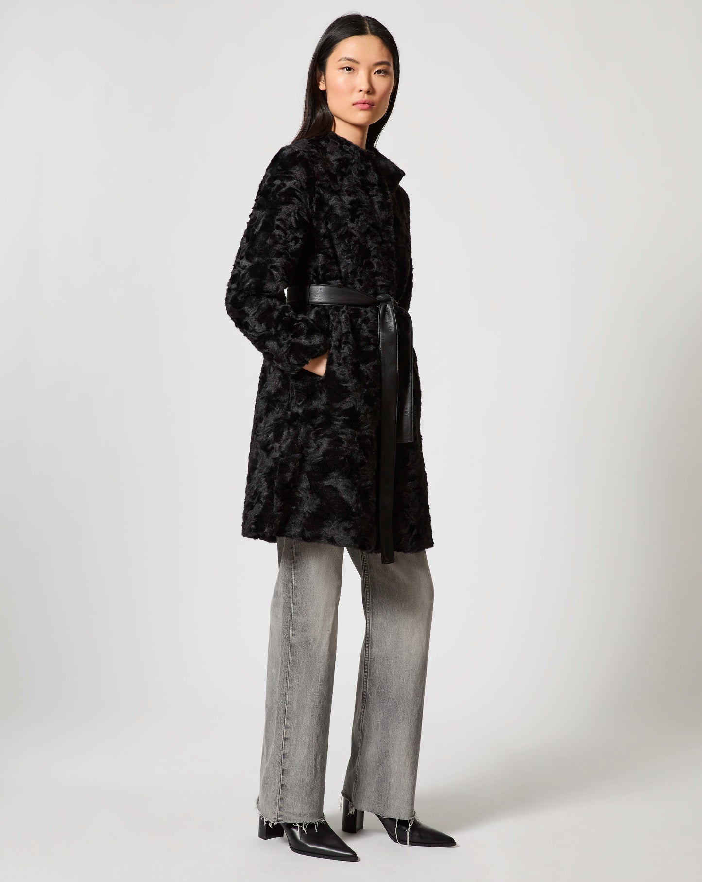 Grace Faux Persian Lamb & Faux Leather Coat