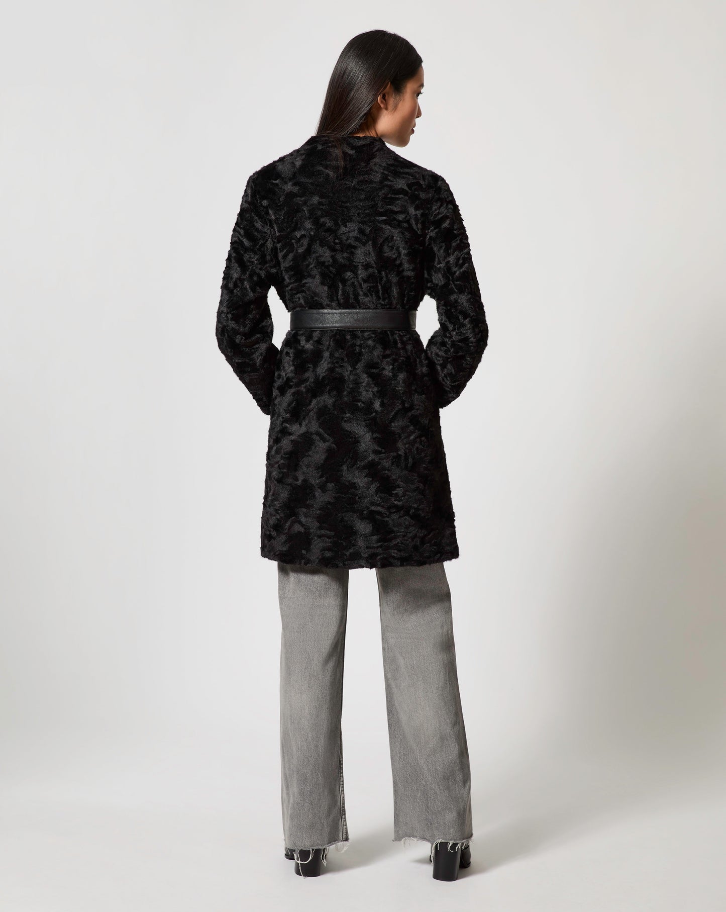 Grace Faux Persian Lamb & Faux Leather Coat