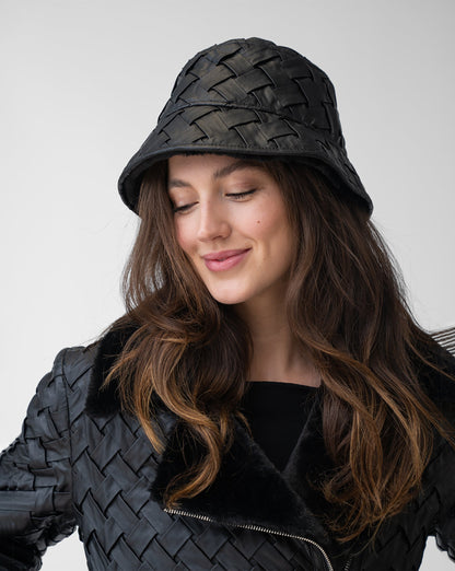 Woven Faux Leather & Faux Fur Reversible Bucket Hat