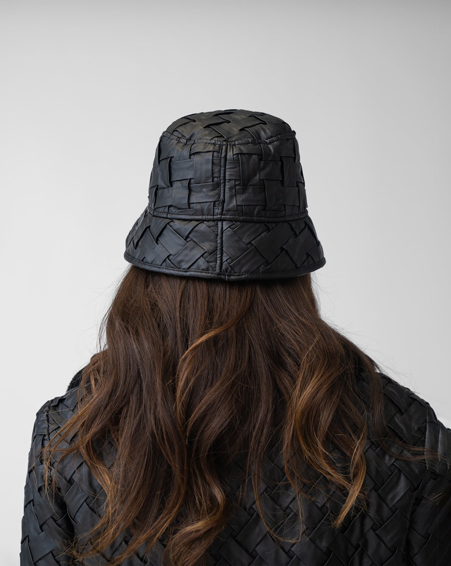 Woven Faux Leather & Faux Fur Reversible Bucket Hat