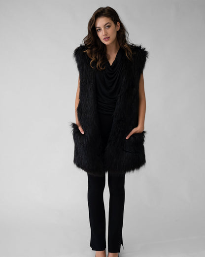 Metallic Thread Longline Faux Fur Vest