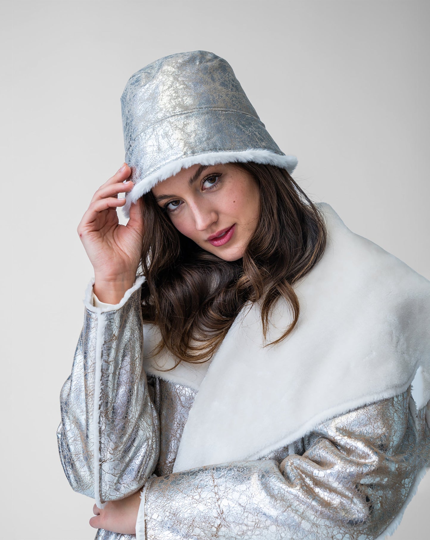 Moonstone Metallic Faux Shearling Bucket Hat