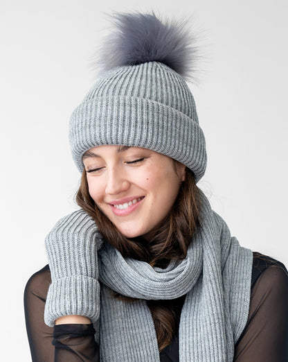 FINAL SALE - Metallic Stripe Hat with Faux Fur Pom-Pom