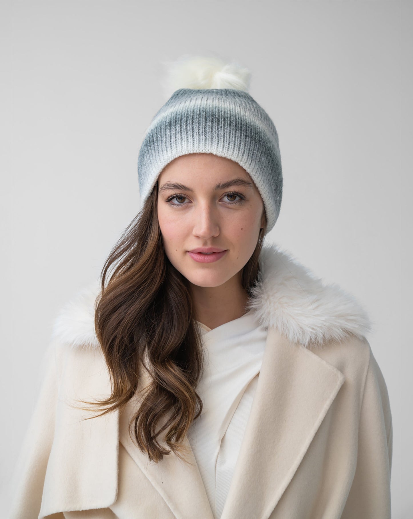 FINAL SALE - Ombre Stripe Faux Fur Pom-Pom Hat