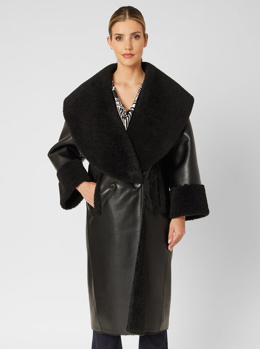 Shawl Collar Faux Shearling Coat