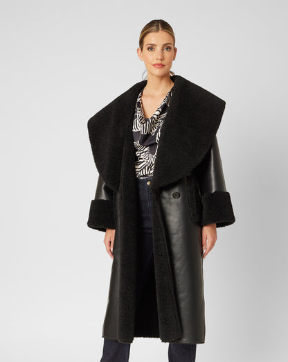 Shawl Collar Faux Shearling Coat