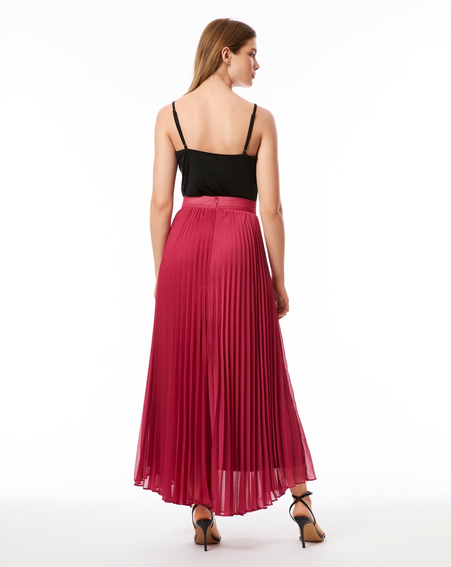 Sheer Pleated Midi Skirt