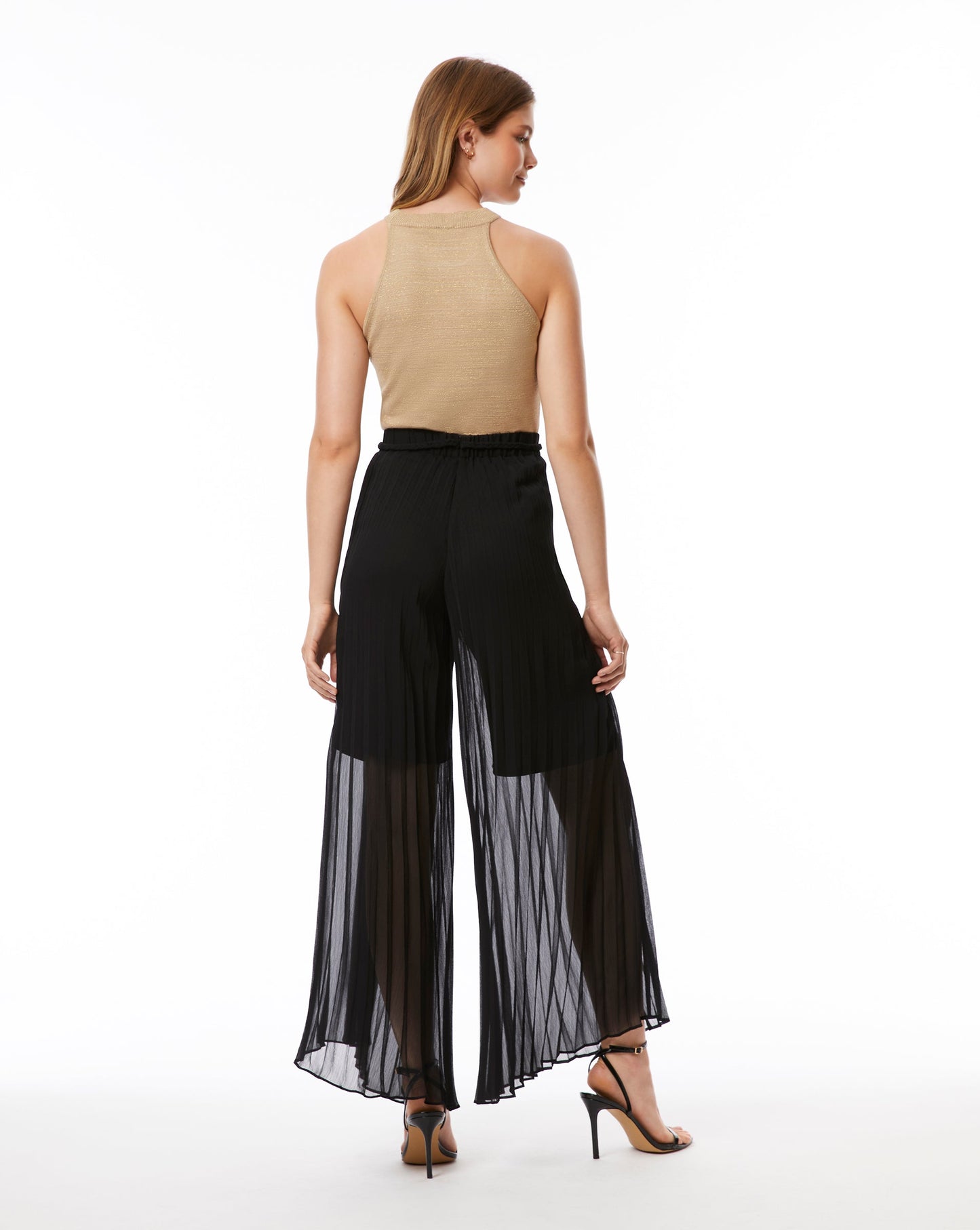 Sheer Wide Leg Pleated Pant