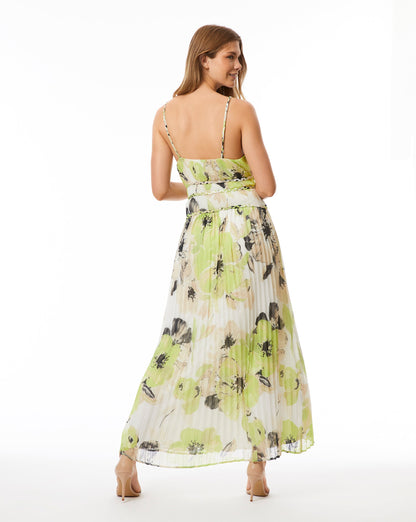 Painted Flower Pleated Midi Dress