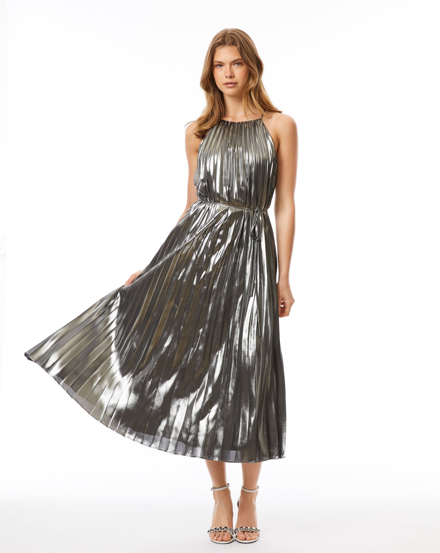 Metallic Silver Halter Dress