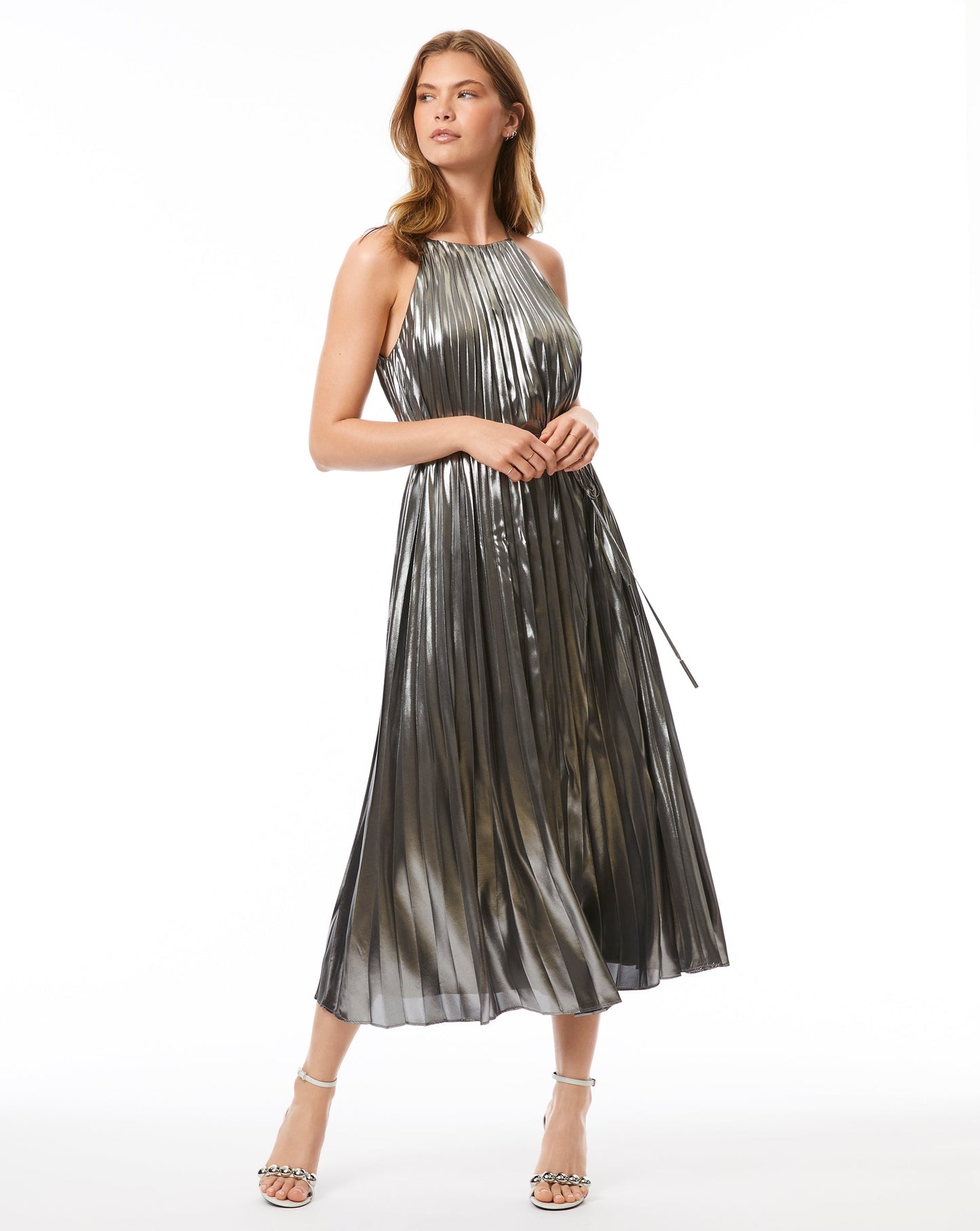 Metallic Silver Halter Dress