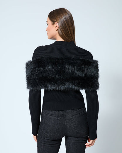 Mock Neck Faux Fur Zip Up Jacket