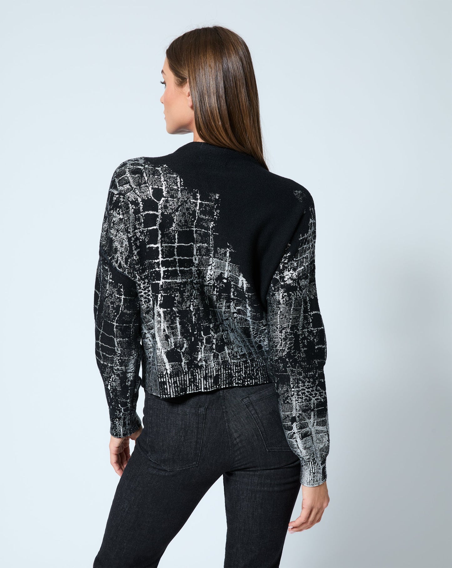 Crocodile Foil Print Funnel Neck Sweater