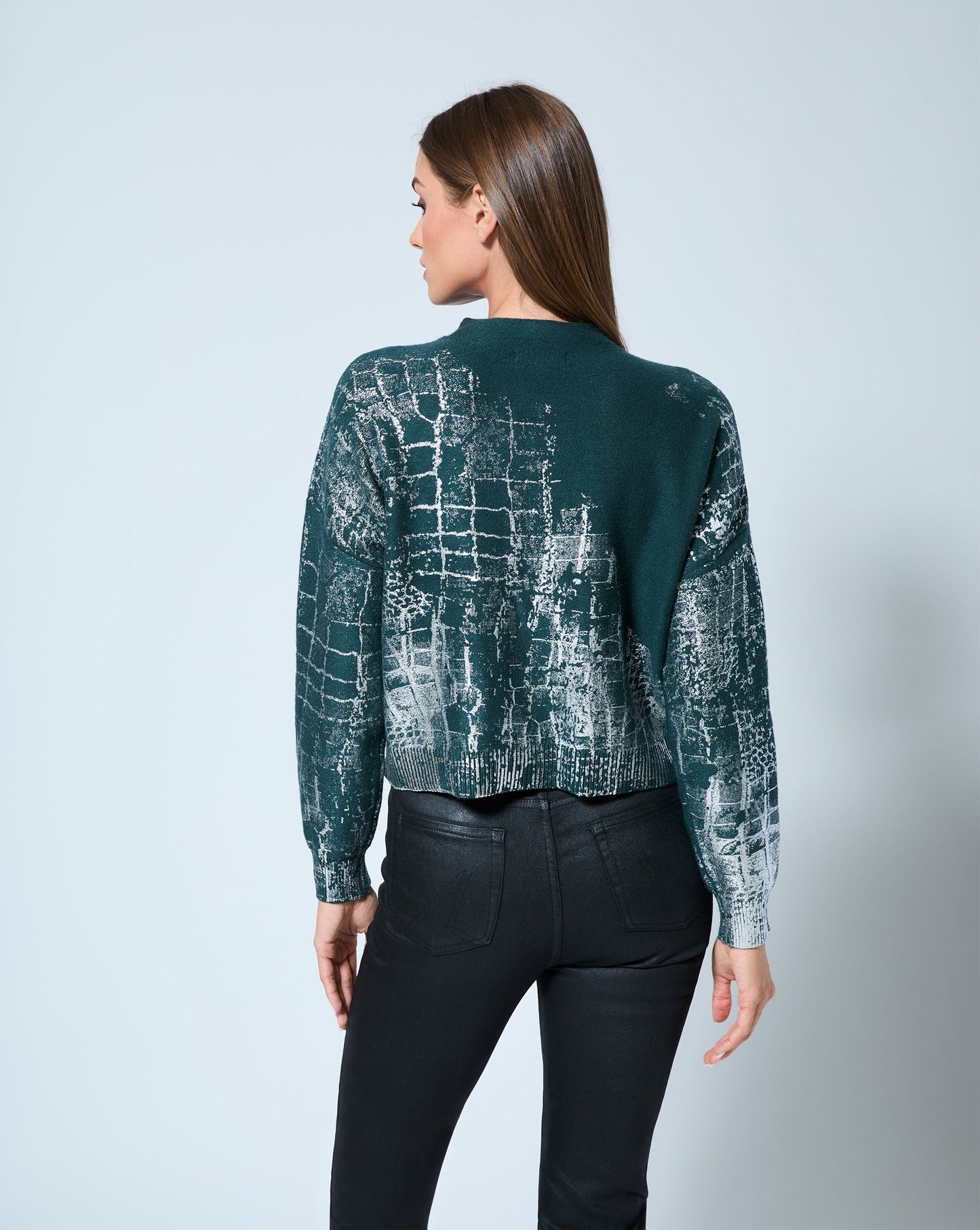 Crocodile Foil Print Funnel Neck Sweater