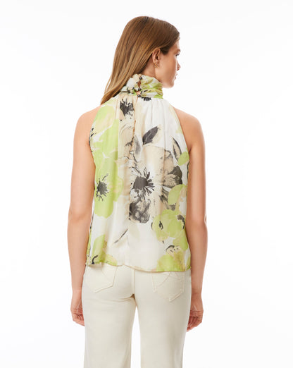 Painted Flower Sleeveless Mockneck Top