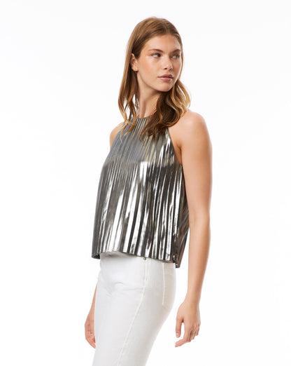 Metallic Silver Halter Top