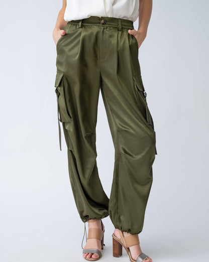 Epidite High Waist Satin Cargo Pant