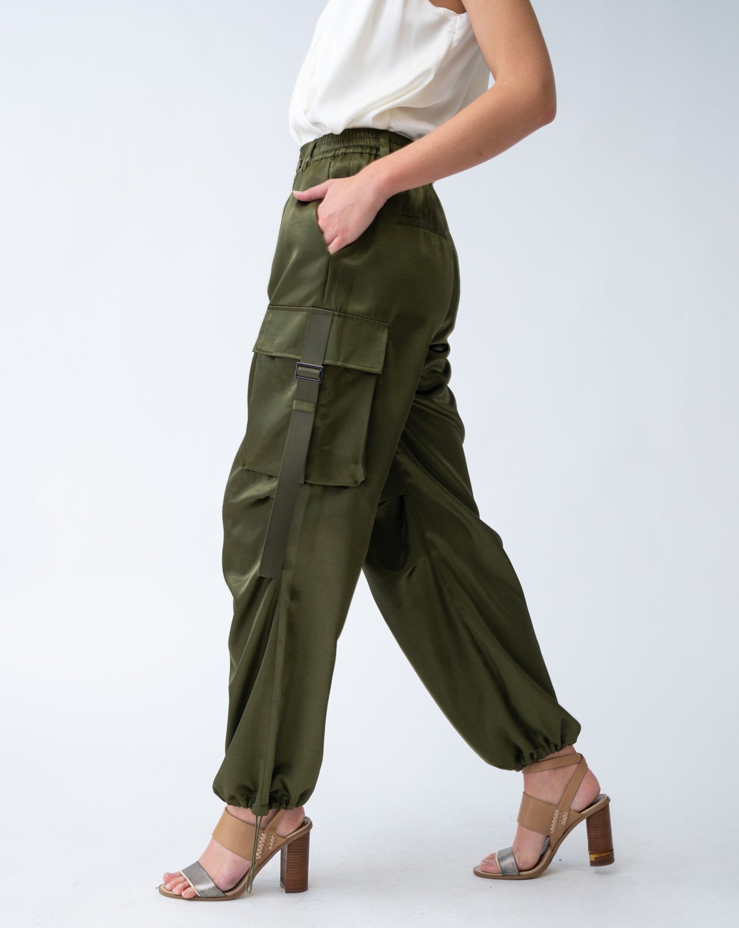 Epidite High Waist Satin Cargo Pant