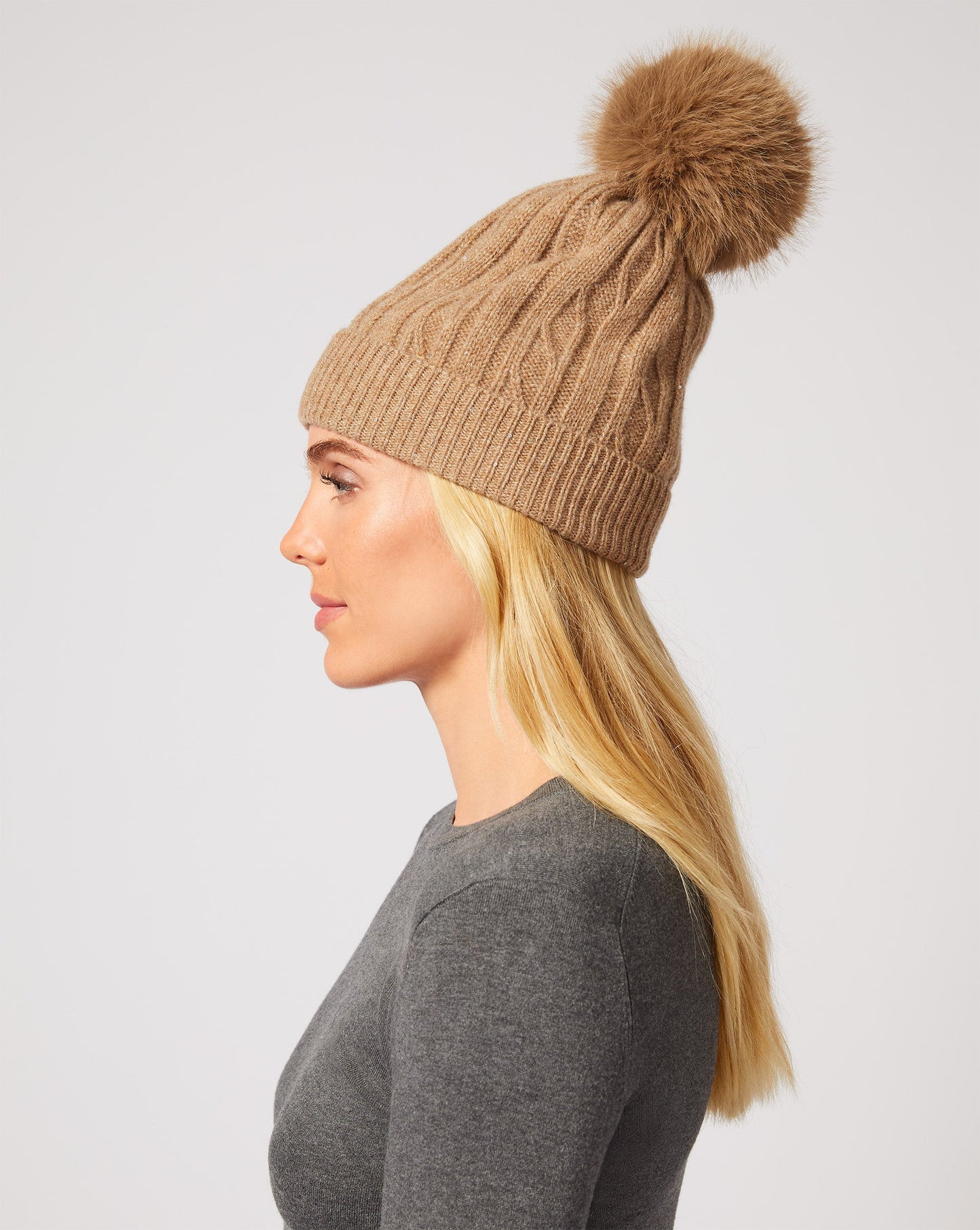 Crystal & Faux Fur Pom-Pom Beanie