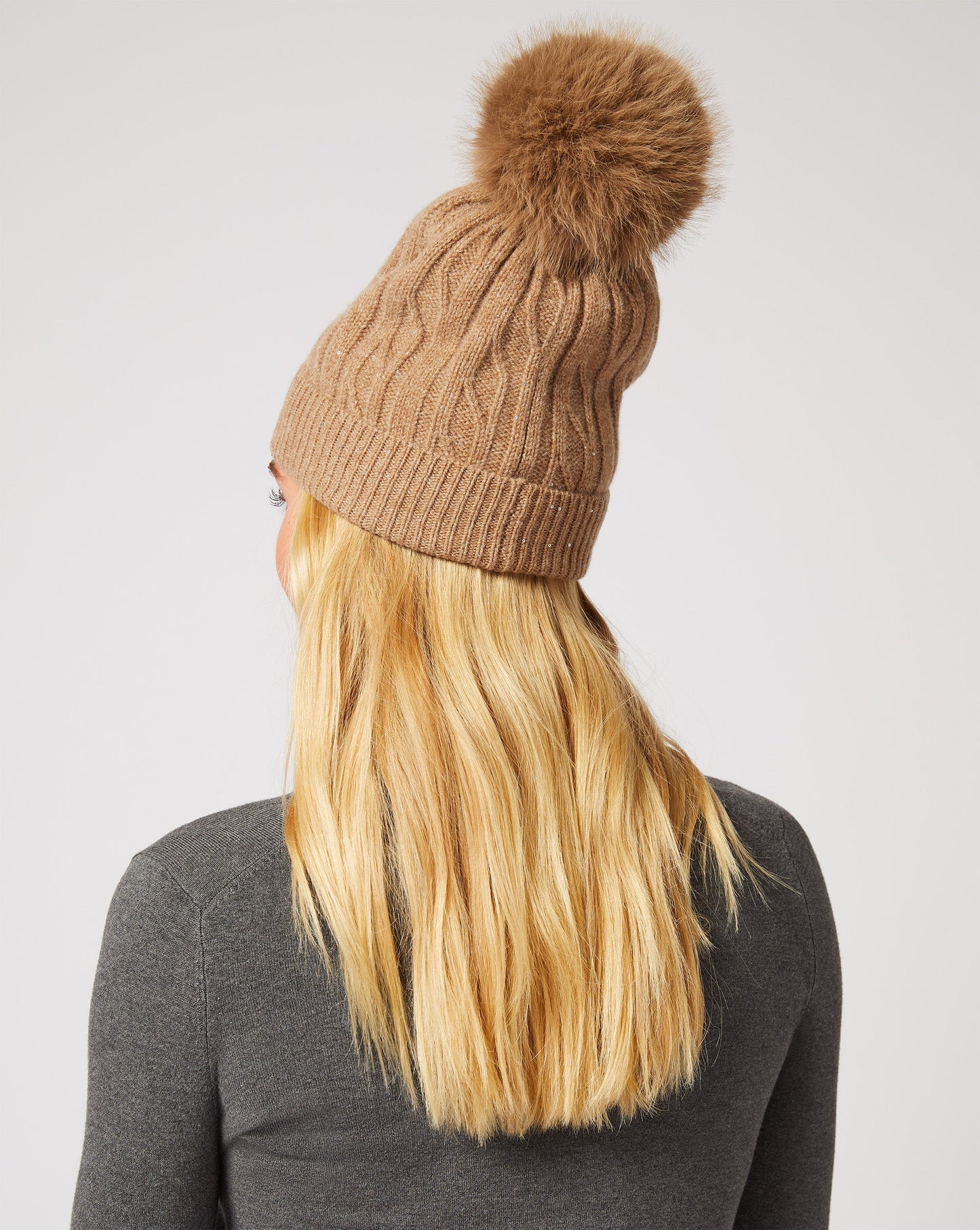 Crystal & Faux Fur Pom-Pom Beanie