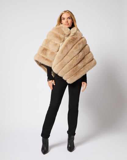 Channel Quilted Mink Faux Fur Cape